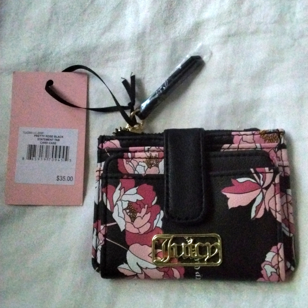 Juicy Couture Pretty Rose Black Statement Tab Card Case